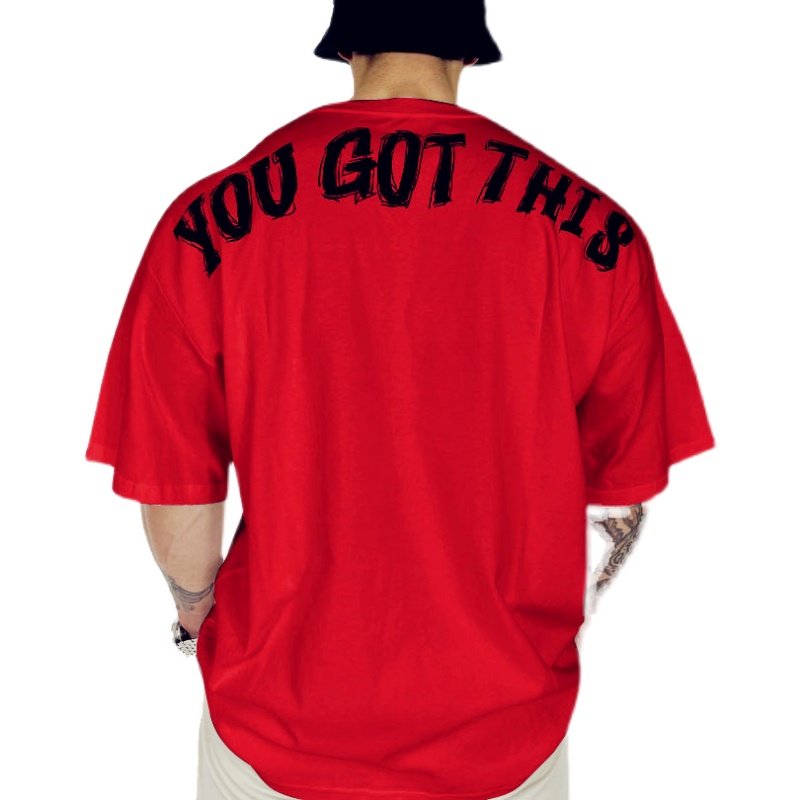 肌肉宽松运动健身t恤男国潮大码印花短袖纯棉弹力吸汗训练服半袖,淘宝优惠券,粉丝福利购,淘宝优惠卷