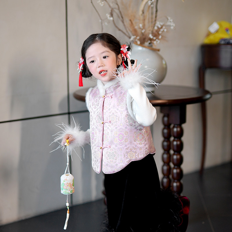 女童套装冬装2025新款新中式提花马甲儿童汉服女宝宝国风坎肩背心,淘宝优惠券,粉丝福利购,淘宝优惠卷