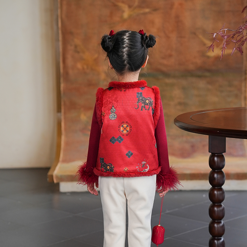 80882女童国风唐装拜年服马甲汉服背心2025冬季新款儿童过年衣服 - 图3