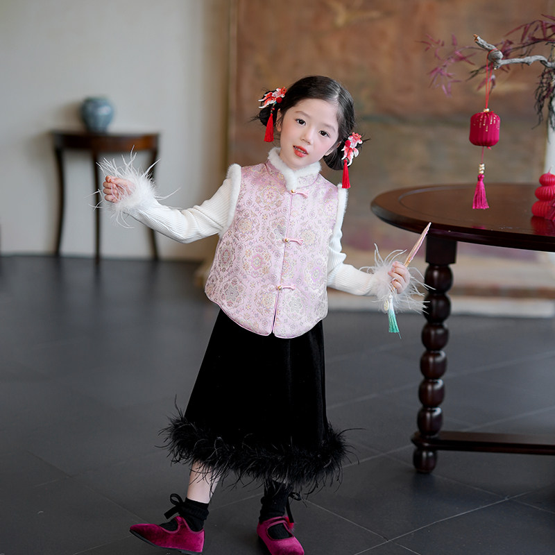 女童套装冬装2025新款新中式提花马甲儿童汉服女宝宝国风坎肩背心,淘宝优惠券,粉丝福利购,淘宝优惠卷