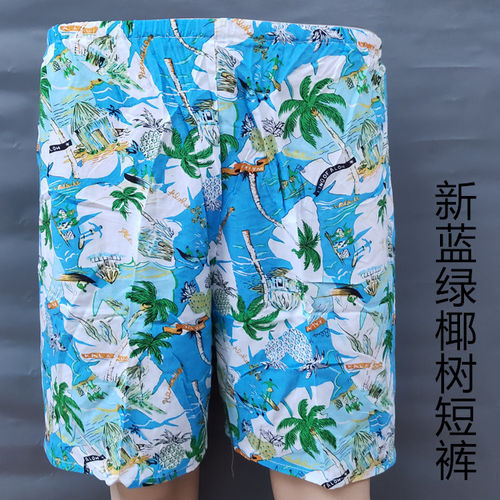 棉绸短裤男舒适柔软格子夏季简约人造棉印花中年纯棉绸家居沙滩裤 - 图0