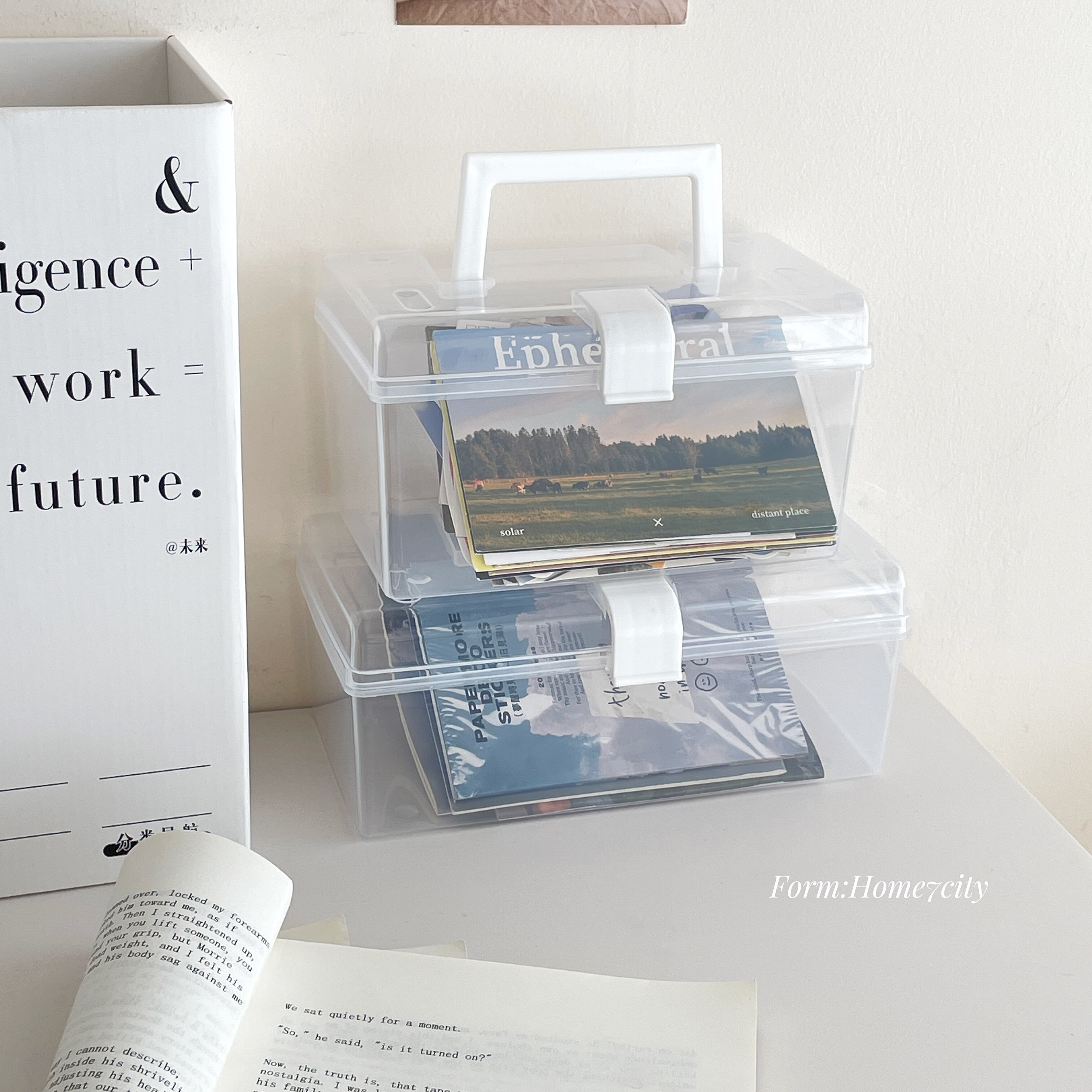 ins透明手提盒学生桌面整理盒家用药盒美术生工具箱大号小号简约