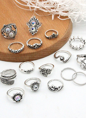 雕花镂空皇冠手掌猫眼石关节戒指