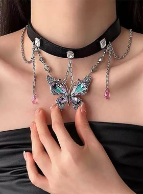 美拉德水晶蝴蝶锁骨链甜酷choker