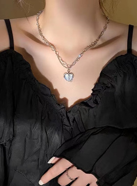 多层锆石锁骨链爱心项链女