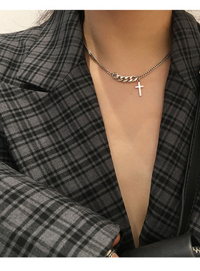 韩国复古短款十字架轻奢毛衣链