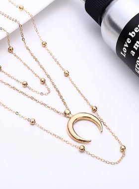 choker金属多层欧美短款月亮吊坠
