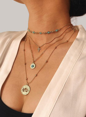 欧美风松石多层项链16