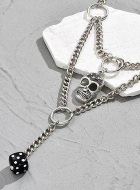复古哥特式链条多层骷髅头项链