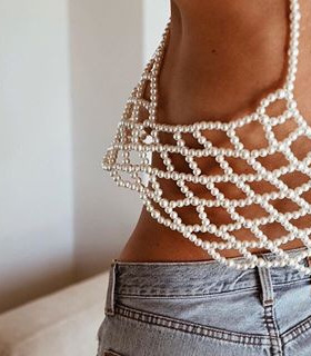 欧美手工编织夜店镂空珍珠项链