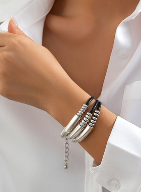 欧美跨境饰品ins圆柱皮蜡线项