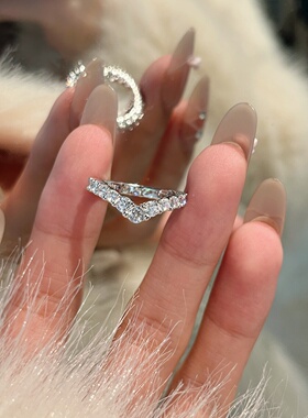 S925纯银戒指女白金排戒