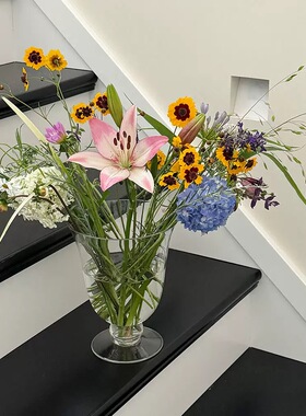 高透玻璃花瓶水培鲜花透明花器家居装饰ins风法式中古插花摆件