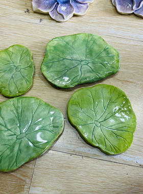 瓷蓓纯手工荷叶青蛙池塘盆托杯垫托盘高温釉下彩造景装饰品摆件礼
