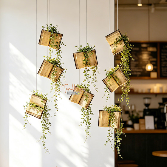 Simulated PU hand-feel ancient book creative book shape hanging simulated flower art and green plants landscape window decoration props