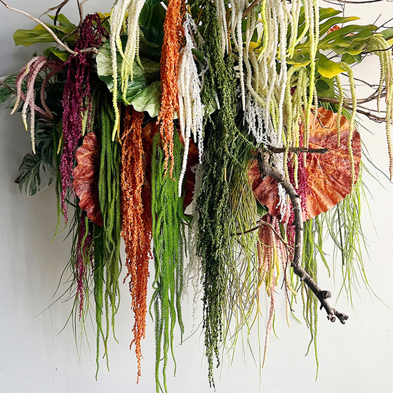 Simulated soft silk tail amaranth hanging rice lover's tears hanging fake flower art hanging simulated green plant wall design decoration