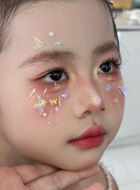 六一儿童舞台表演贴脸饰品珍珠水钻蝴蝶小花脸上贴装饰美人鱼鱼尾