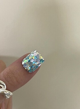 雪域冰泉清冷冰蓝色五角星美甲闪粉亮片小红书网红穿戴甲饰品工具