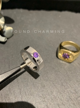 FOUNDCHARMING紫钻光面戒指/尾戒定制 通体S925 单钻可刻字