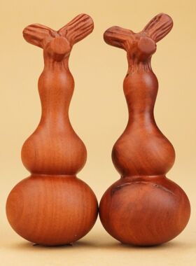 雷击枣木龙头一体葫芦道家文化用品 一体成雕手把件吊坠 福禄