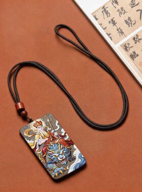 吊坠无事牌地藏谛听彩绘木牌挂饰古夷苏木东非酸枝木文创工艺品