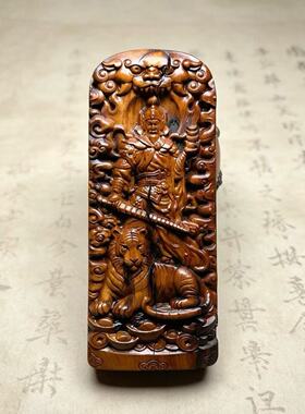 雷击枣木武神赵公明玄坛真君令牌法器办公茶作小摆件双面浮雕令牌