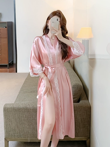 Летний розовый банный халат, длинное платье подружки невесты, изысканный стиль, средней длины, подходит для подростков