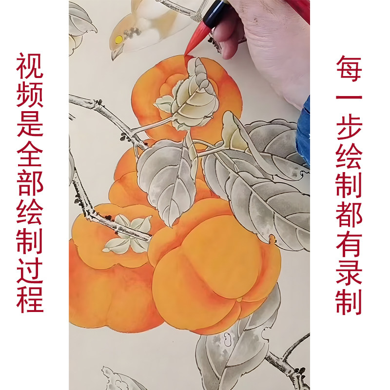 工笔画底稿白描画稿柿子柿柿如意临摹底稿白描线稿手勾可直接上色,淘宝优惠券,粉丝福利购,淘宝优惠卷