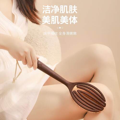 椰丝鬃毛沐浴刷家用加长猪鬃毛干刷湿刷2合1仿手掌弧形长柄搓澡刷 - 图3