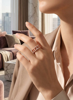 精工厚镀18K金水滴露珠s925纯银戒指女镶钻镂空满钻食指指环手饰