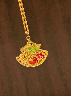 925银新款古法金珐琅彩扇子项链女轻奢小众设计感锁骨链