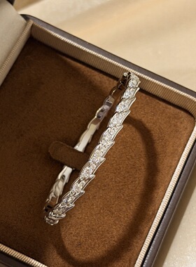 定制设计师款新品翅膀925纯银厚金电镀铂金色 排钻 爆闪叠带手镯