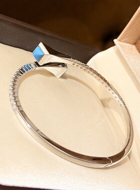 S925纯银小蛮腰满钻排钻仿蓝松石手镯高级感轻奢百搭