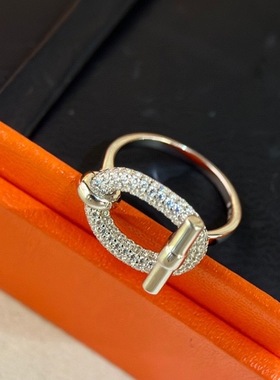 S925银欧美轻奢满钻OT搭扣戒指精工高级感高碳钻大Q ins风戒指环