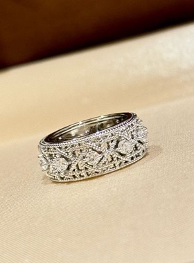 S925纯银精工版干藤格纹带钻戒指my轻奢指环宫廷风指环情人节礼物