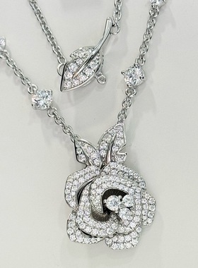 纯银S925玫瑰花热巴拉丝rose树叶同款刘亦菲高级感项链锁骨链耳钉