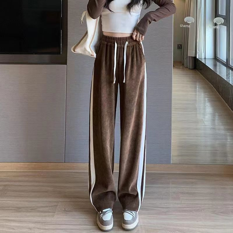 灯芯绒裤子女秋冬加绒加厚宽松bf慵懒风小众设计感直筒休闲阔腿裤_虎窝淘