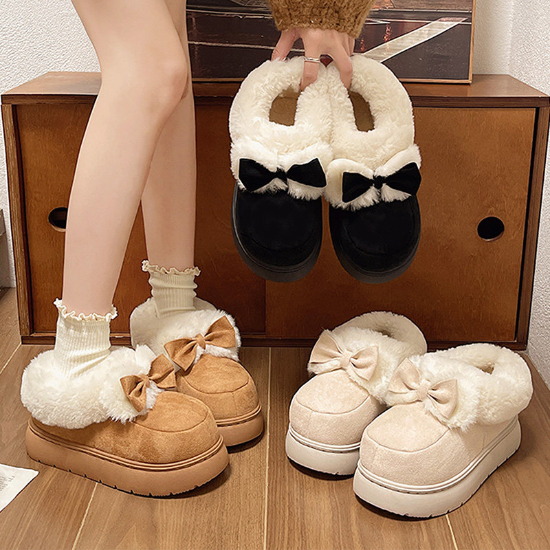 2025年新款棉鞋女蝴蝶结厚底毛绒棉拖鞋冬季保暖可爱甜美包跟居家,淘宝优惠券,粉丝福利购,淘宝优惠卷