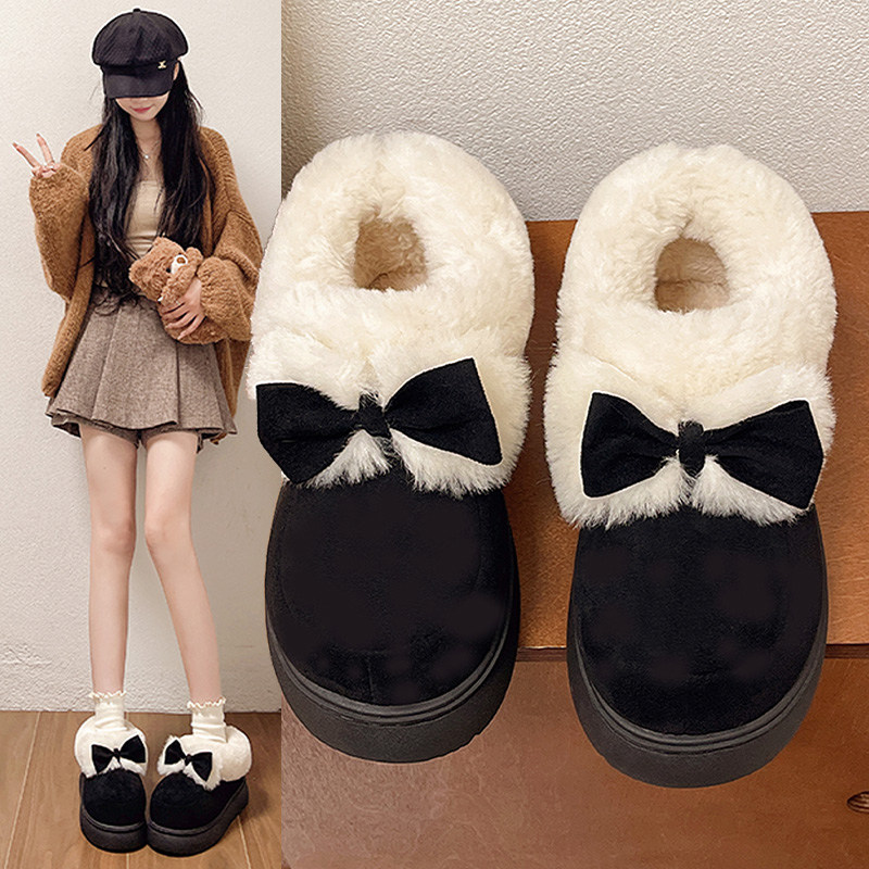 2025年新款棉鞋女蝴蝶结厚底毛绒棉拖鞋冬季保暖可爱甜美包跟居家,淘宝优惠券,粉丝福利购,淘宝优惠卷