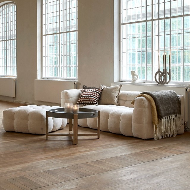 French cream style fabric marshmallow living room small apartment simple modern cloud internet celebrity direct lamb velvet sofa