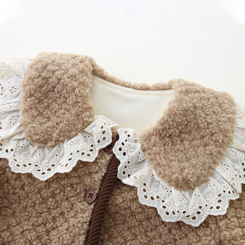 保暖女童加绒外套秋冬2025新款洋气娃娃领蕾丝边加厚上衣宝宝冬装,淘宝优惠券,粉丝福利购,淘宝优惠卷