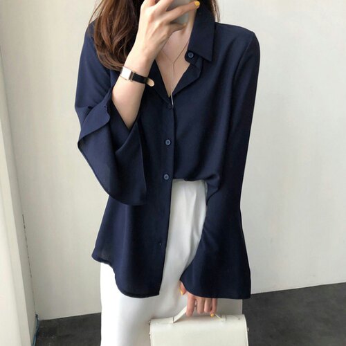 清仓秒杀品牌折扣店专柜女装气质雪纺衬衫女长袖韩版很仙的上衣潮 - 图0