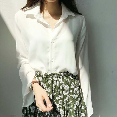 清仓秒杀品牌折扣店专柜女装气质雪纺衬衫女长袖韩版很仙的上衣潮 - 图1