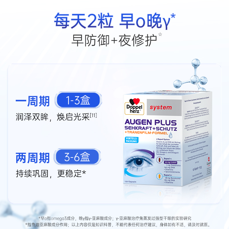 德国双心成人蓝莓护眼叶黄素胶囊保护泪膜保护眼睛视力官方旗舰店