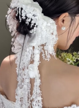 新娘婚纱头饰流苏古典白色2026百搭发圈优雅仙气摄影拍照配饰道具