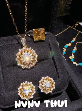 珠宝 点钻珠珠金算盘灵动吊坠项链 晚宴高定 拉丝蝴蝶蓝松石手链