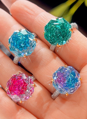 爆闪超美显白海蓝宝蓝色戒指