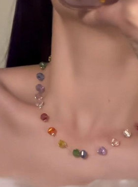 创意彩虹珠珠透明鱼线悬浮项链