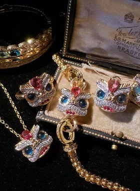 中国风国朝醒狮子头项链套装