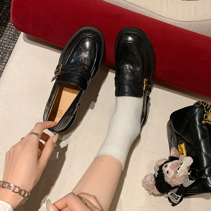 真皮版～英伦风双带扣福鞋女百搭圆头复古粗跟厚底小皮鞋高跟单鞋,淘宝优惠券,粉丝福利购,淘宝优惠卷